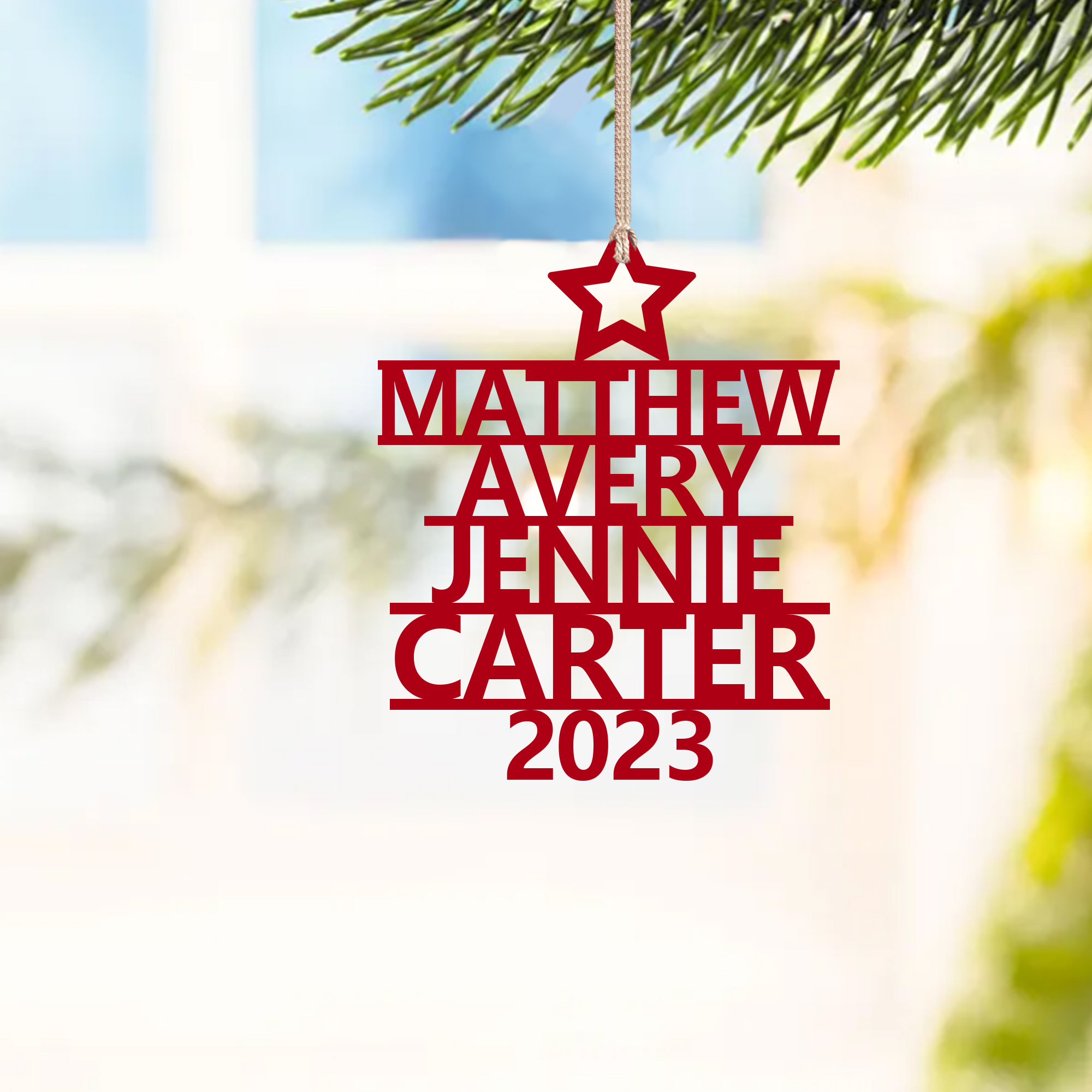 4 Names - Personalised Christmas Tree Ornaments Customised Name Xmas Wooden Decor Gifts for Family Friends-Jessemade AU