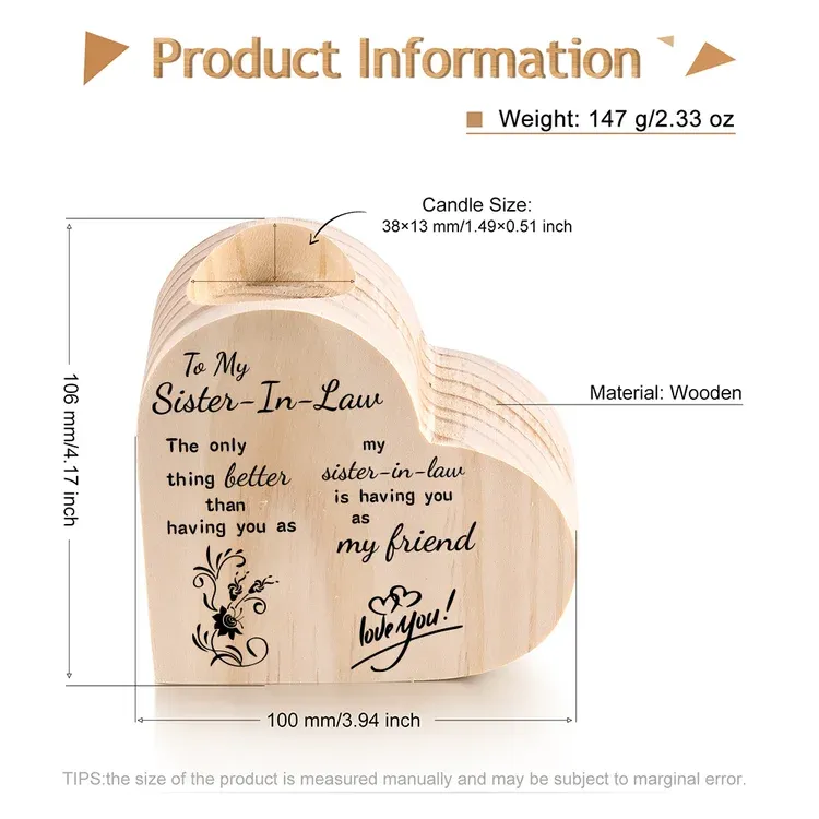 To My Sister-In-Law Heart Candle Holder Having you is a better thing Wooden Candlestick-Jessemade AU