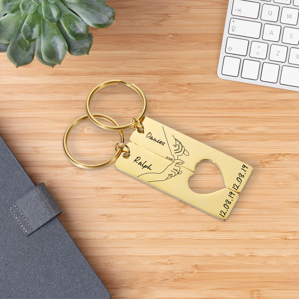 Personalised Couple Keychain Set Customised Names & Date Matching Couple Keyring Valentine's Day Gifts For Couples-Jessemade AU