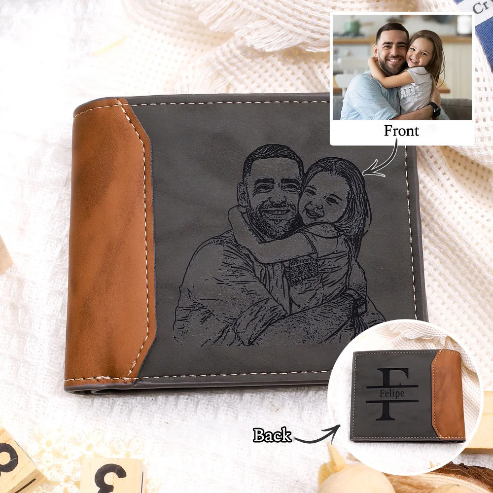 Men Photo Wallet Personalised Monogram Wallet Gray Gift for Him-Jessemade AU