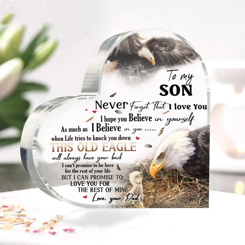 To My Son Acrylic Heart Keepsake Dad to Son Heart Ornament - This Old Eagle Will Always Have Your Back-Jessemade AU