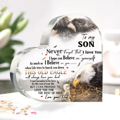 To My Son Acrylic Heart Keepsake Dad to Son Heart Ornament - This Old Eagle Will Always Have Your Back-Jessemade AU