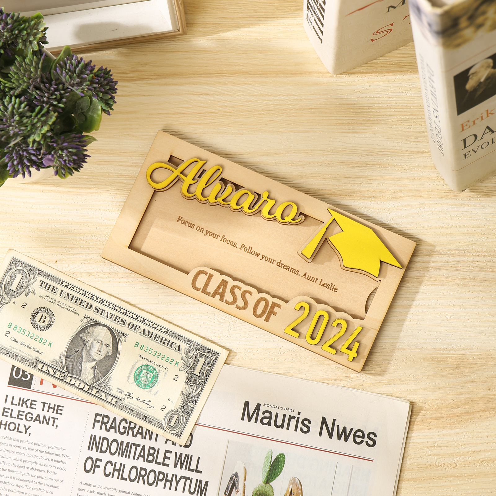 Class of 2024 Personalised Graduation Cash Clip Custom Name & Text Cash Box Creative Gifts for Her/Him-Jessemade AU