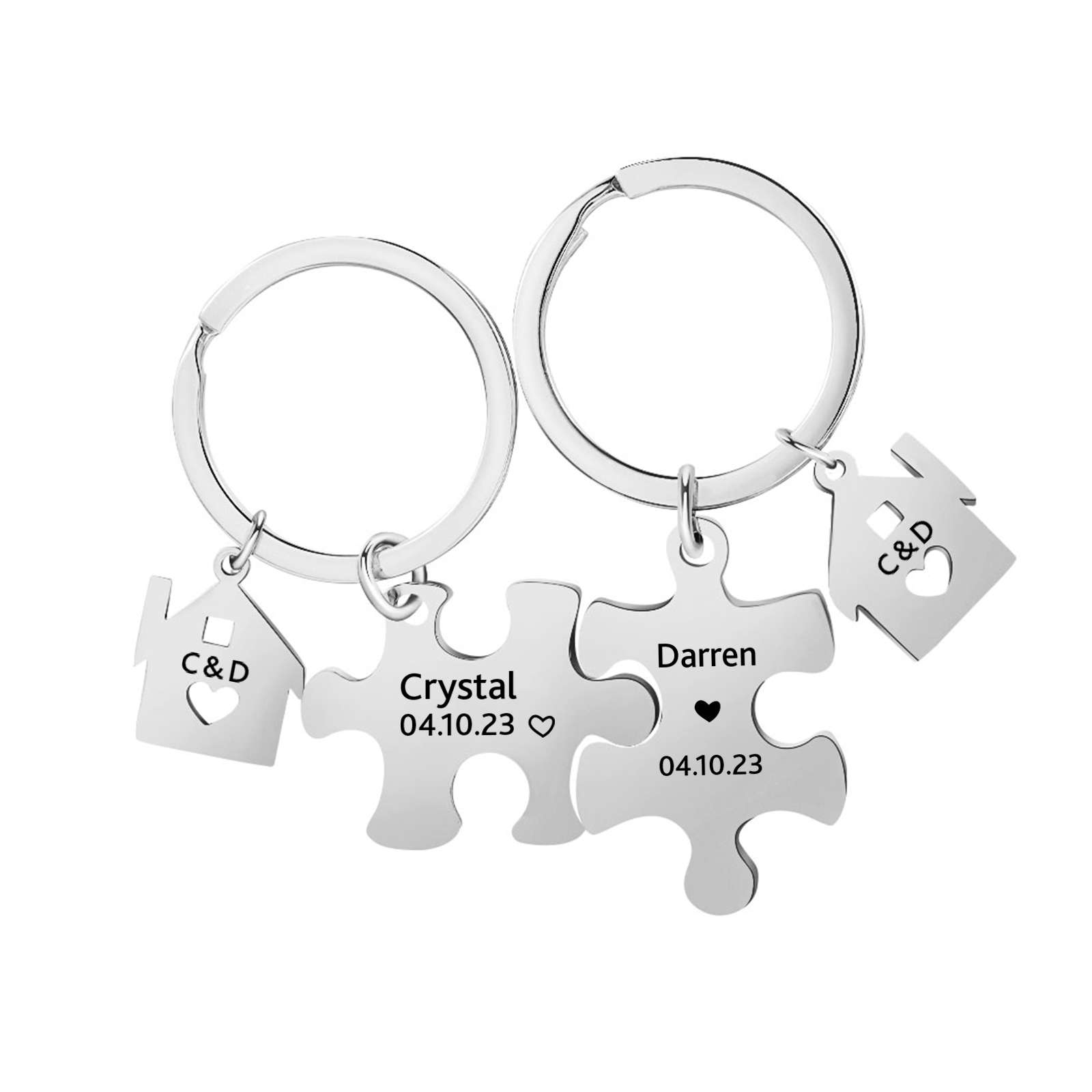 2 PCS Couple Keychain Set Custom 2 Names & 2 Letters & Date Keyring Puzzle Keychain Valentine's Day Personalised Gift for Him/Her-Jessemade AU