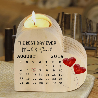 Personalised Couple Candle Holder Custom 2 Names & Date & Text Wooden Candlesticks Calendar Valentine's Day Gifts -Jessemade AU