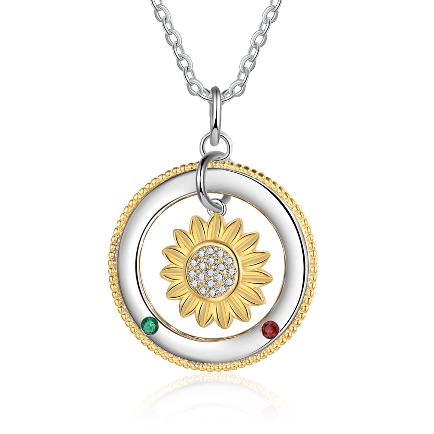 Personalised Sunflower Necklace With 2 Birthstones Engraved Names Necklace Gift For Women-Jessemade AU