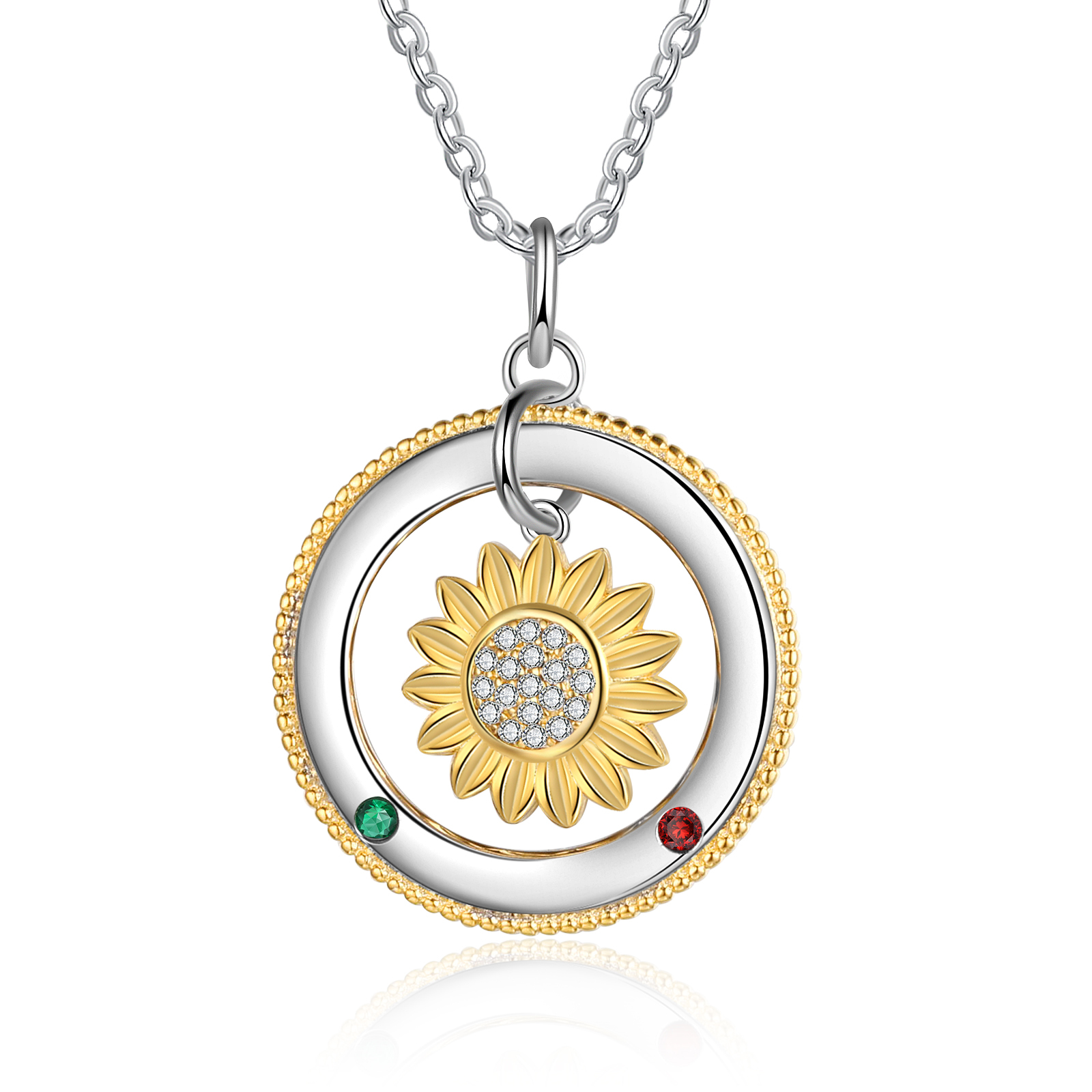 Personalised Sunflower Necklace With 2 Birthstones Engraved Names Necklace Gift For Women-Jessemade AU