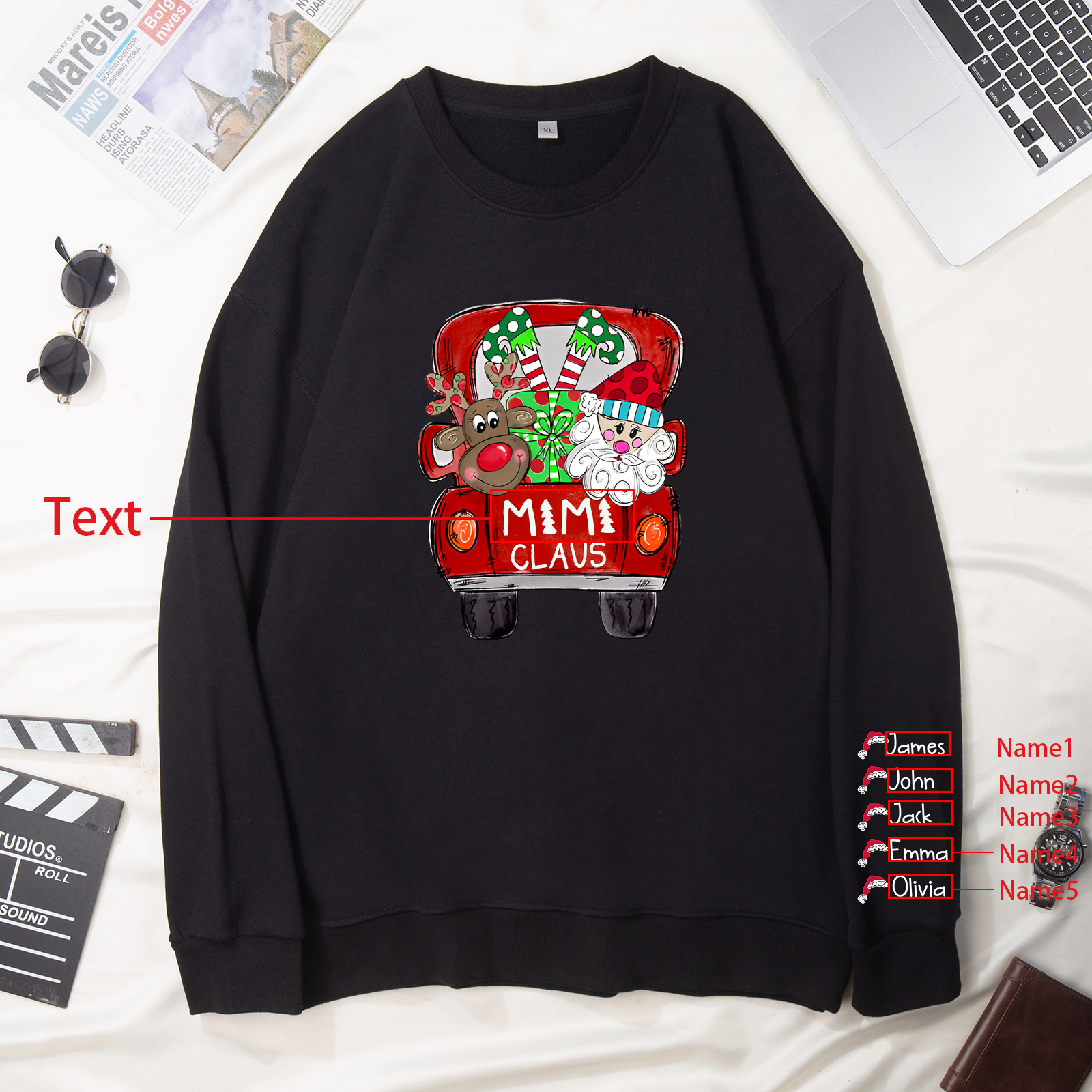 5 Names - Personalised Christmas Sweatshirt Custom Name & Text Sweatshirt Mimi Claus Sweatshirt Gift for Family -Jessemade AU