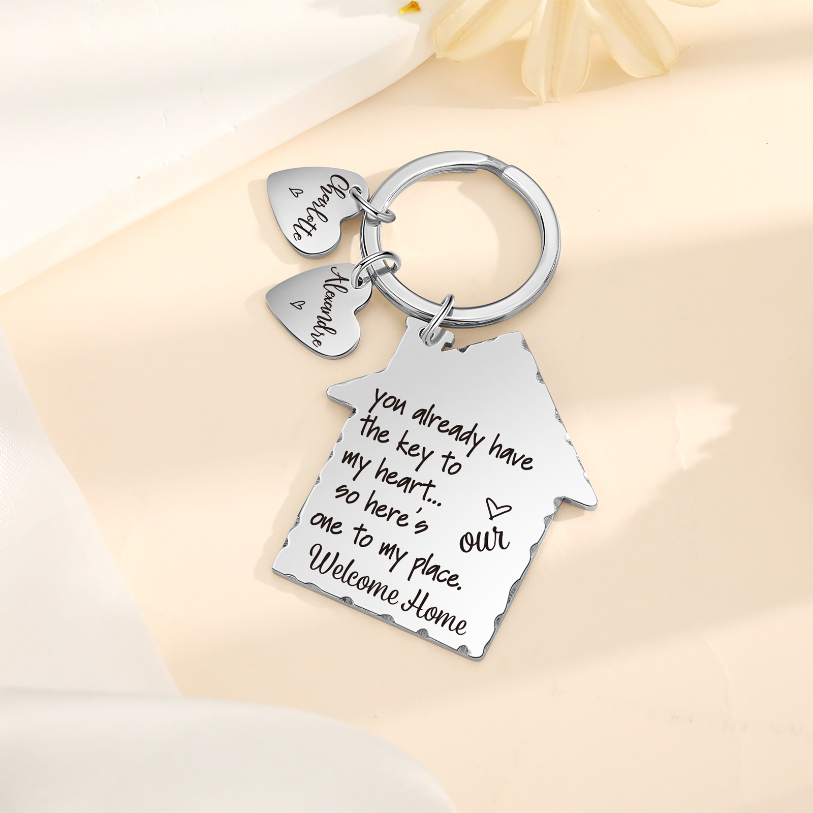 New Home Keychain Custom 2 Names Keyring Stainless Steel Personalised Gift for Couples-Jessemade AU