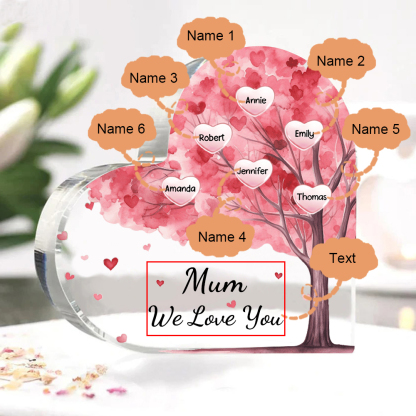6 Names - Personalised Acrylic Heart Keepsake Custom Text Pink Tree Ornaments Gifts for Grandma/Mother-Jessemade AU