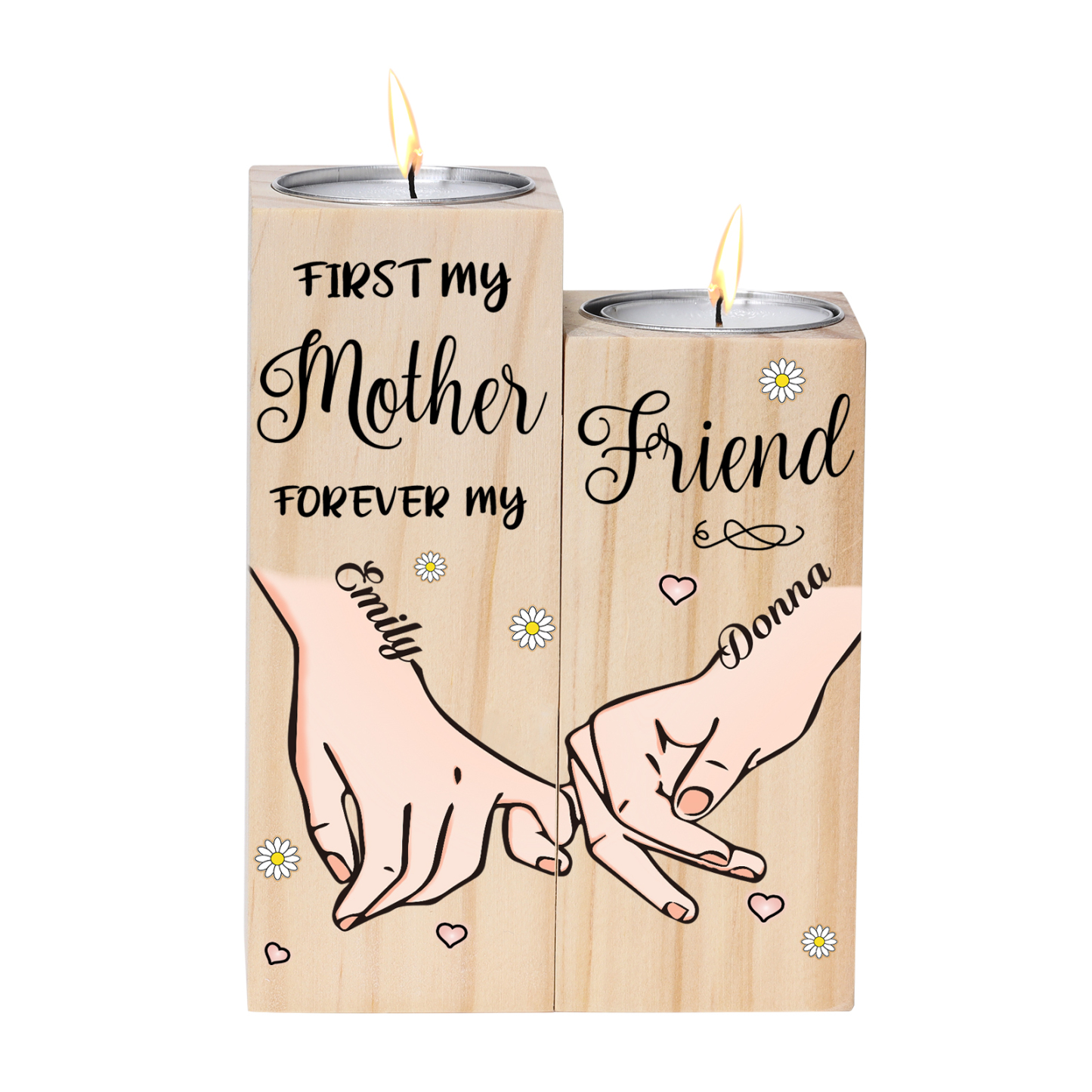 Personalised 2 Names Candle Holder Wooden Candlestick Gifts For Mother - First My Mother, Forever My Friend-Jessemade AU