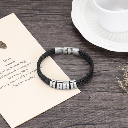 Personalised Braided Leather Bracelet Engraved 4 Names Men's Bracelet Gifts For Him-Jessemade AU