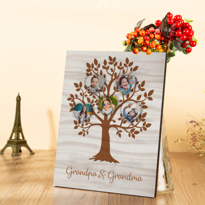 Personalised Photo Family Tree Wood Signs Engrave 5 Photos Frame-Jessemade AU