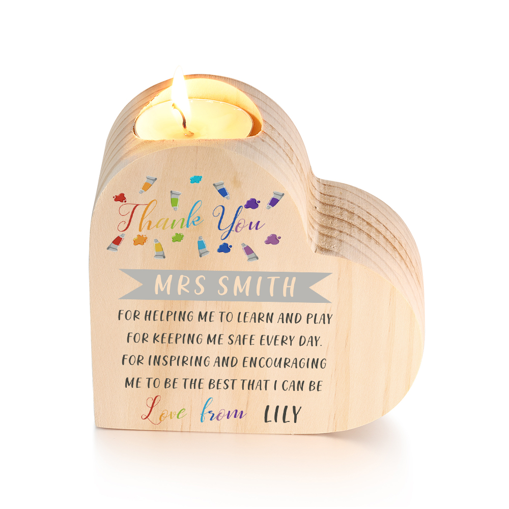 Wooden Candle Holder Custom Text & Name Candlestick Teachers' Day Gift For Teacher - Thank You For Helping Me To Learn And Play-Jessemade AU