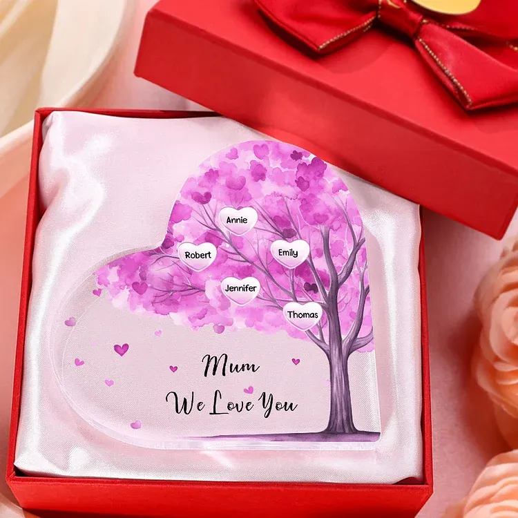 5 Names - Personalised Acrylic Heart Keepsake Custom Text Purple Tree Ornaments Gifts for Grandma/Mother-Jessemade AU