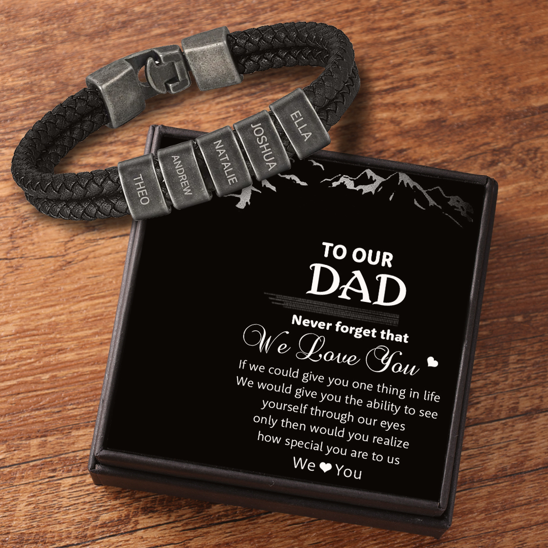 Personalised Retro Men Leather Bracelet with 5 Names Beaded Wrap Bracelet-Jessemade AU