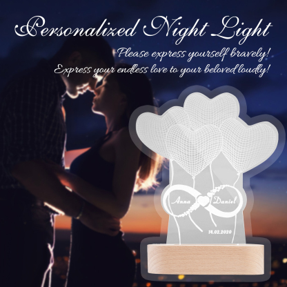 Personalised Heart balloon Name Night Light Engraved Lamp-Jessemade AU