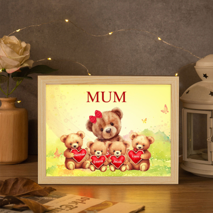 Personalised Frame Night Light Custom 1 Text  & 4 Names Teddy Bears Family Ornament Gifts for Mother/Grandma-Jessemade AU