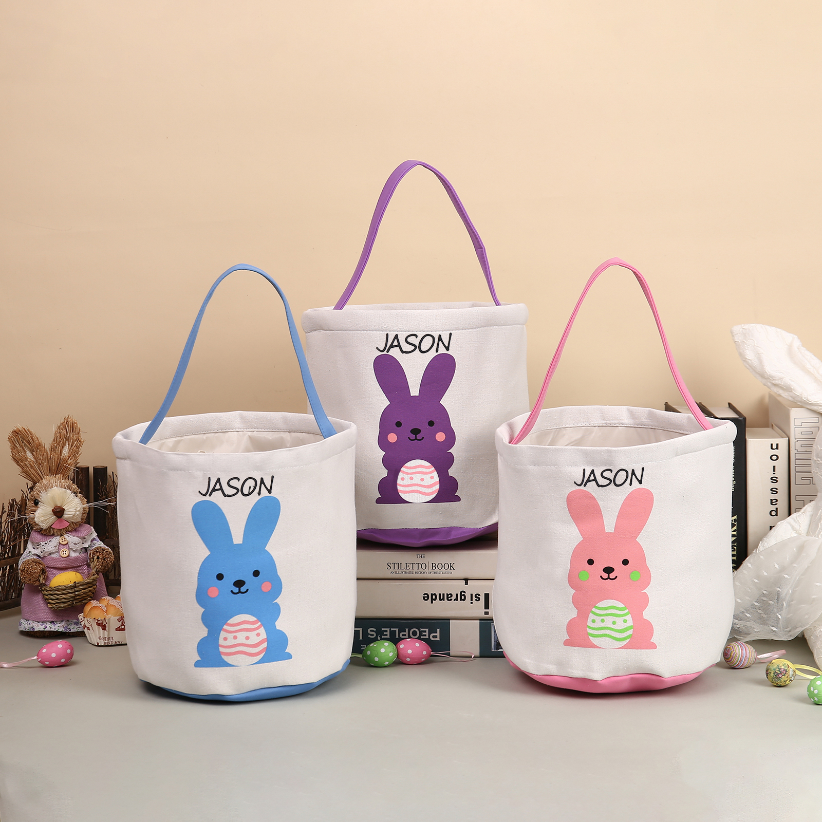 Personalised Bunny Tote Bag Custom Name Bunny Bucket Bag Easter Gifts-Jessemade AU