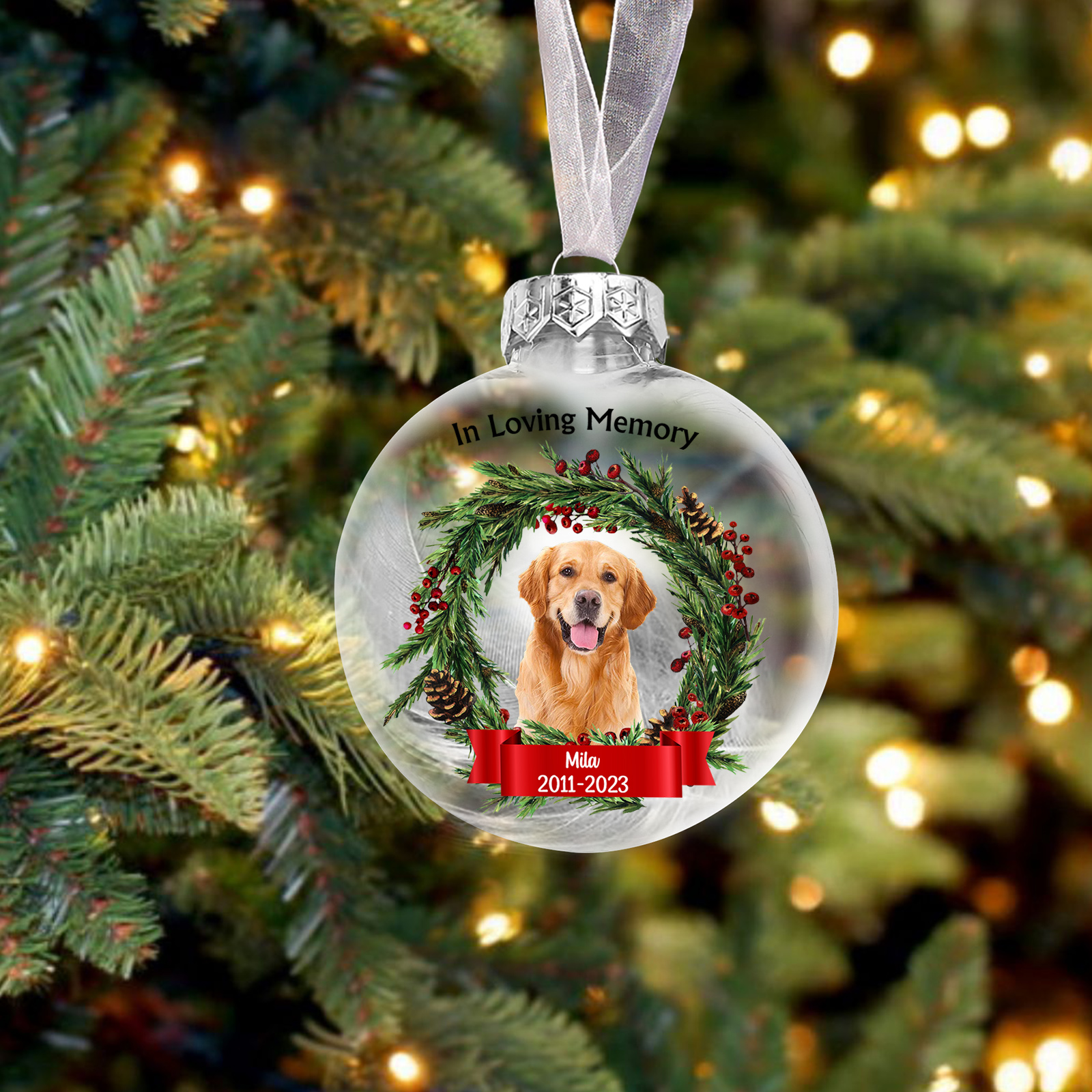 Memorial Ball Feather Ornaments Custom Photo & Text Christmas Hanging Ornament Commemorate Deceased Loved Ones - In Loving Memory