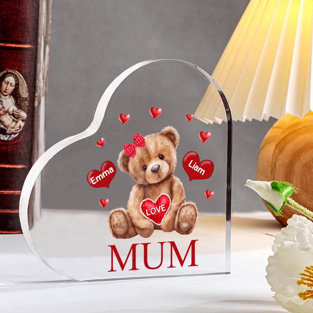 2 Names - Personalised Acrylic Heart Keepsake Custom 2 Texts Teddy Bear Ornaments Gifts for Grandma/Mother-Jessemade AU