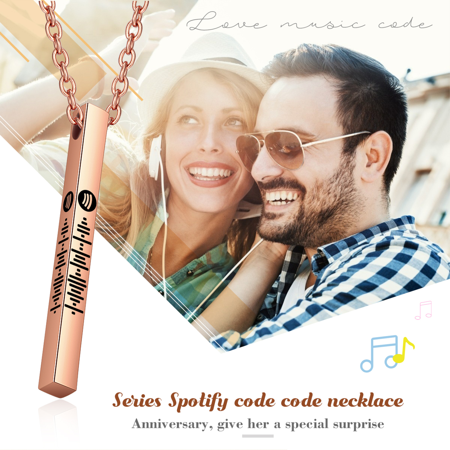 Personalised 3D Vertical Bar Necklace Customised Music Spotify Code Necklace for Her Him-Jessemade AU