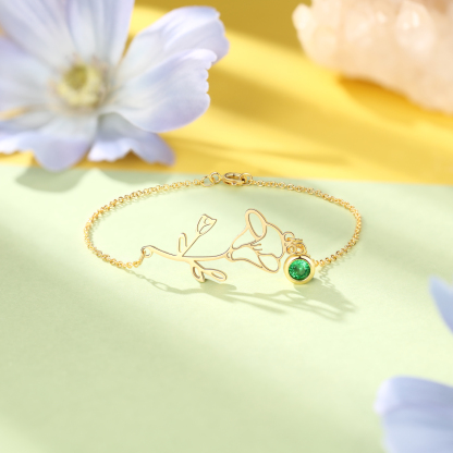 Personalised Birthflower Bracelet With 1 Birthstone Gift For Women-Jessemade AU