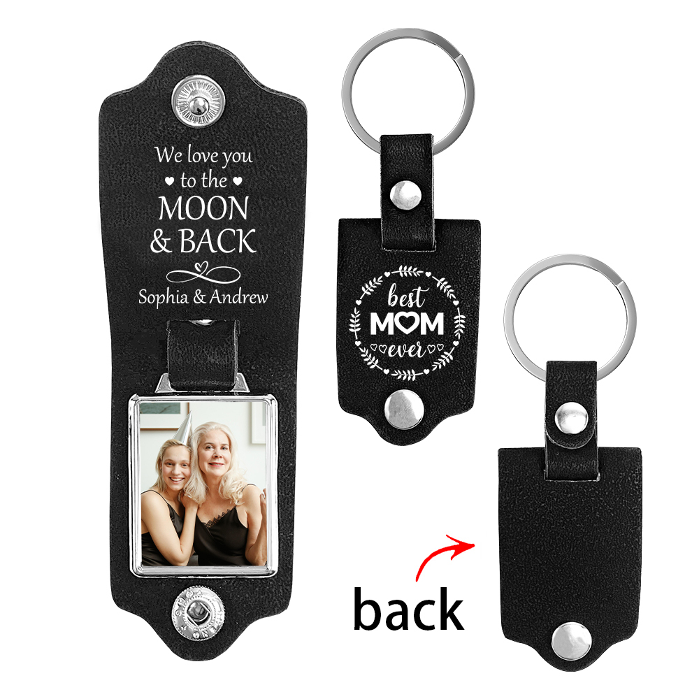 Personalised Leather Keychain Custom Photo & 2 Names Keychain Gifts For Her - Best Mom Ever-Jessemade AU