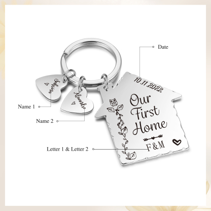 Our First Home Keychain Custom 2 Names & Letters & Date Keyring Stainless Steel Personalised Gift for Couples-Jessemade AU