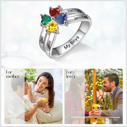 Personalised Ring With 4 Birthstones Engraved Names Ring Best Gift For Women-Jessemade AU