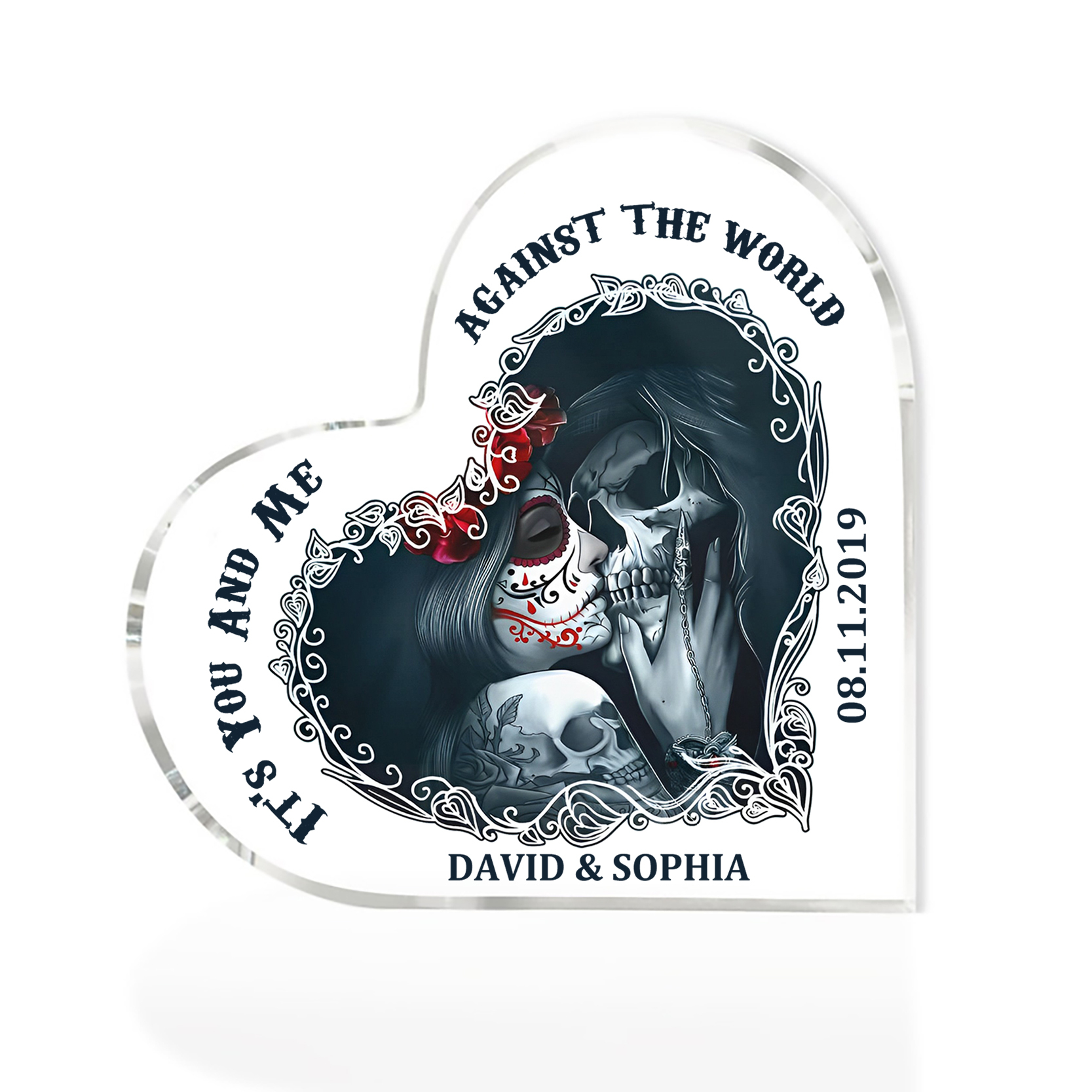 Couple Acrylic Heart Keepsake Customised Text & Date Ornament Valentine's Day Gift For Couples - IT'S YOU AND ME AGAINST THE WORLD-Jessemade AU