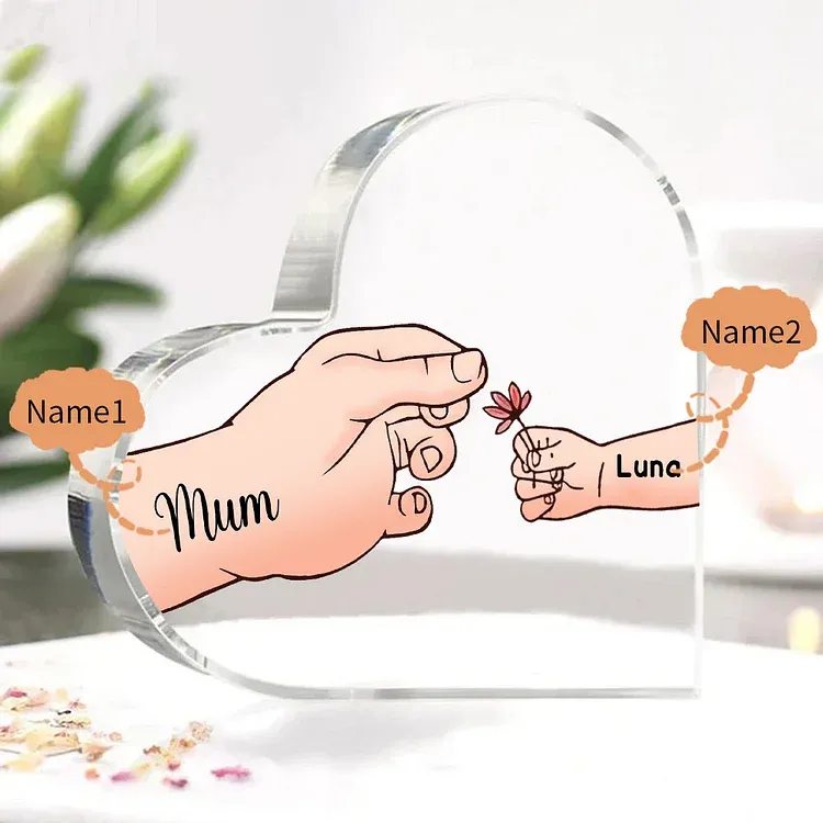 2 Names - Personalised Acrylic Heart Keepsake Handing Flowers to Mother Ornaments Gifts for Grandma/Mother-Jessemade AU