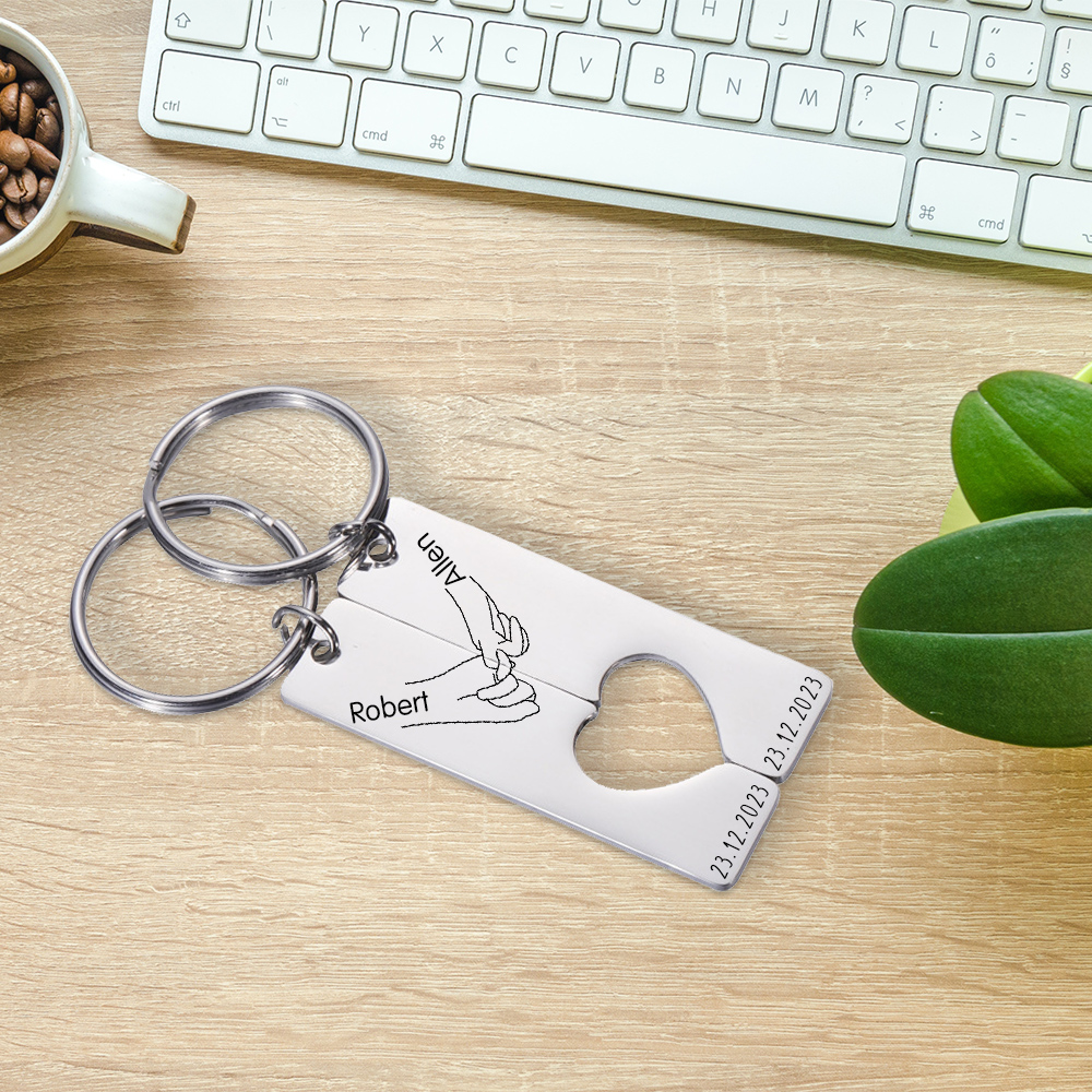 Personalised Couple Pinky Promise Keychain Customised Names & Date Matching Couple Keyring Valentine's Day Gifts For Couples-Jessemade AU
