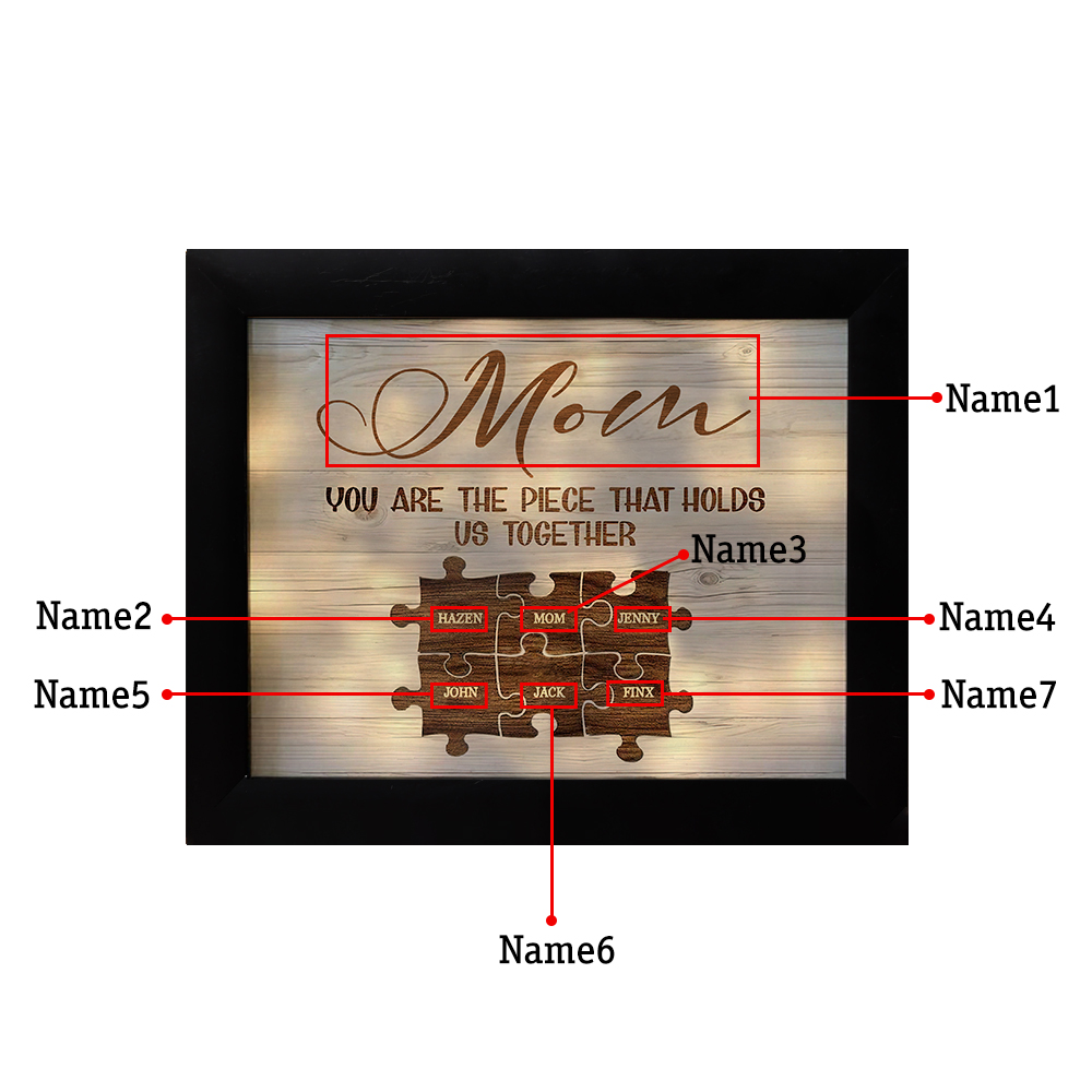 Personalised Puzzle Picture Frame With Light Custom 7 Names Home Decor - You are the piece that holds us together-Jessemade AU