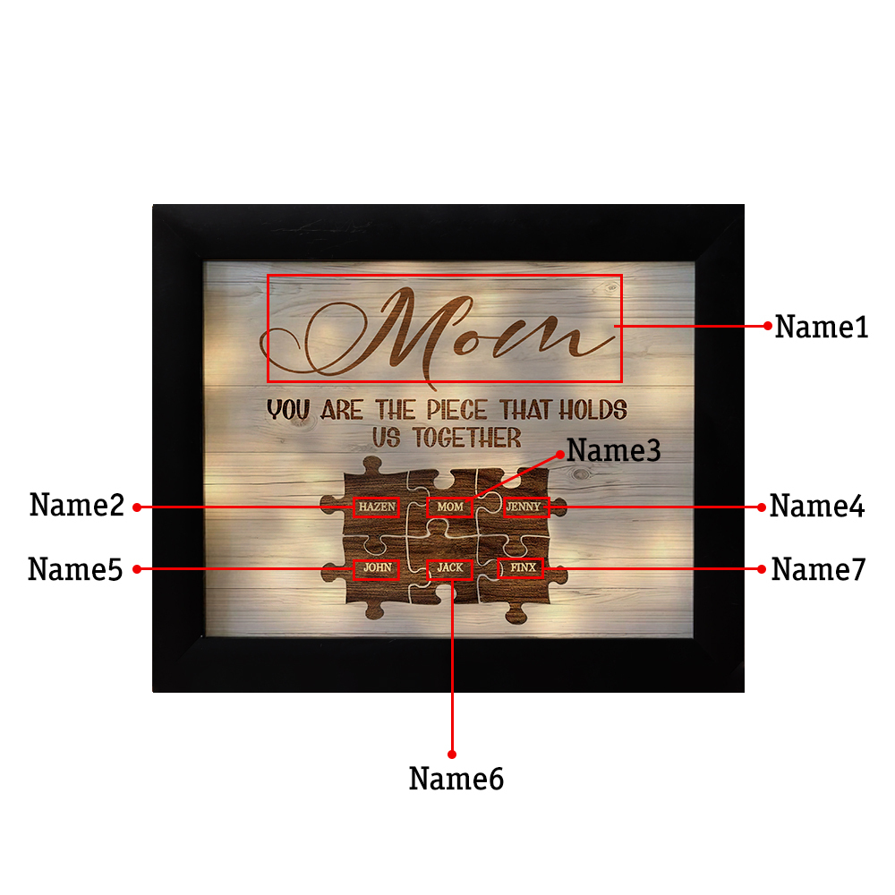 Personalised Puzzle Picture Frame With Light Custom 7 Names Home Decor - You are the piece that holds us together-Jessemade AU