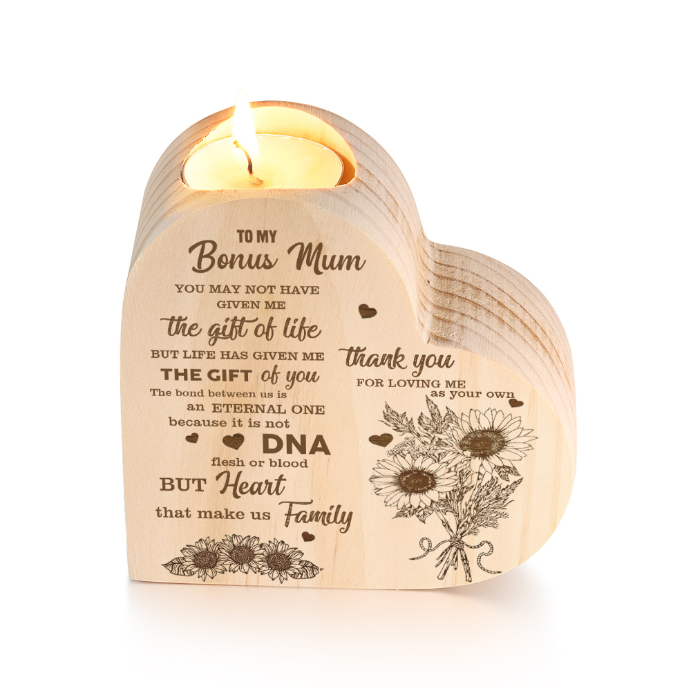 To My Mum - Wooden Heart Candle Holder Flower Candlesticks "Thank you for loving me as your own" Gifts For Mother-Jessemade AU