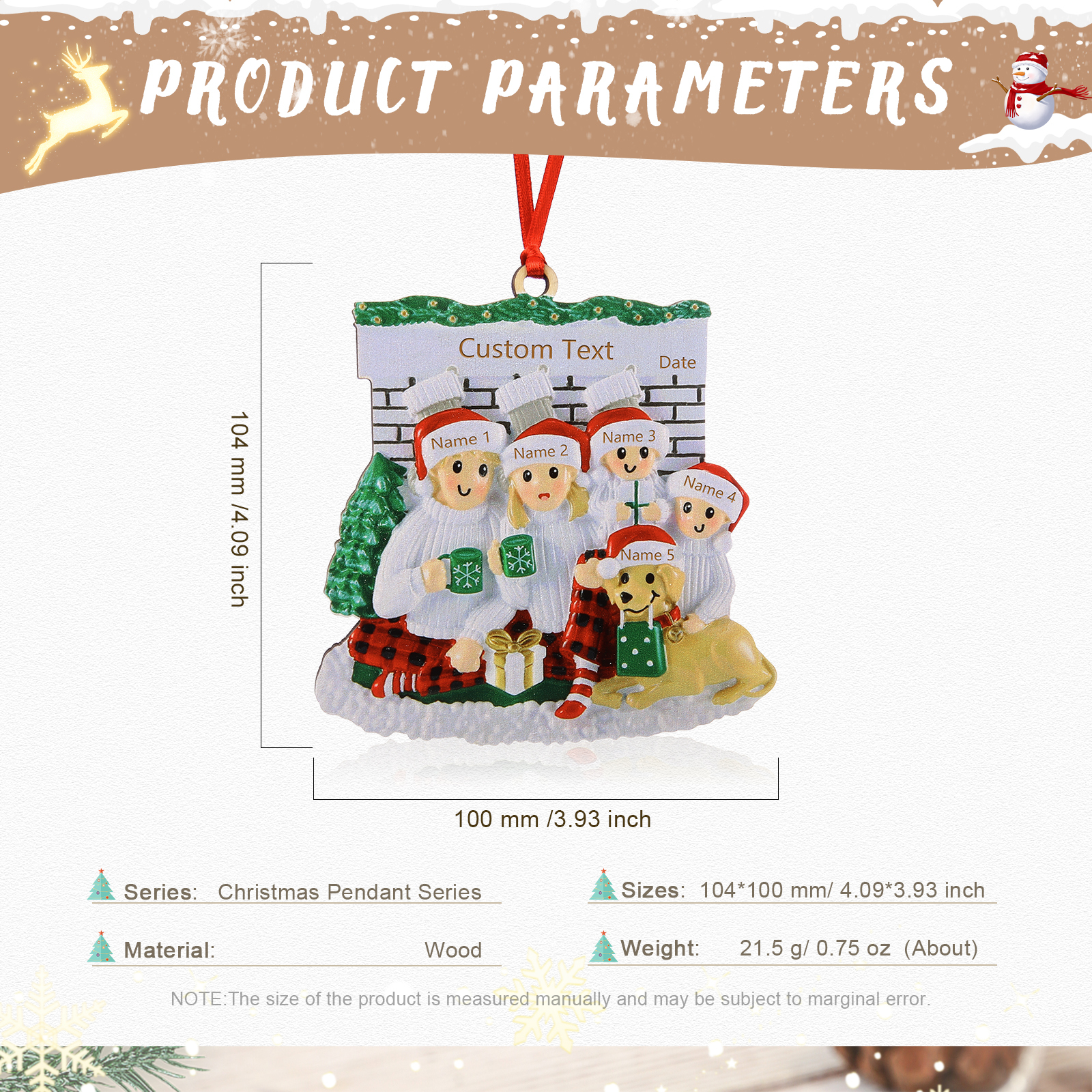 5 Names - Personalised Christmas Ornaments Customised Text & Date Xmas Wooden Decor Gifts for Family Friends-Jessemade AU