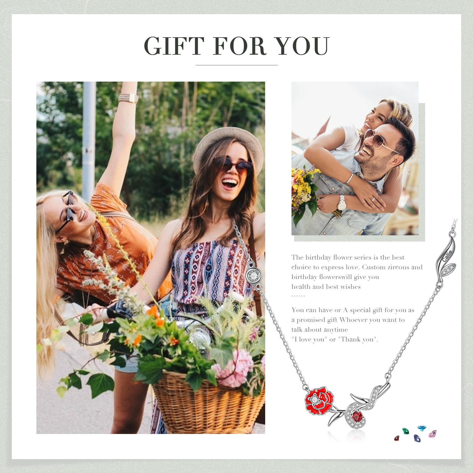 Personalised January Birthflower Necklace With Birthstone Best Gift For Her-Jessemade AU