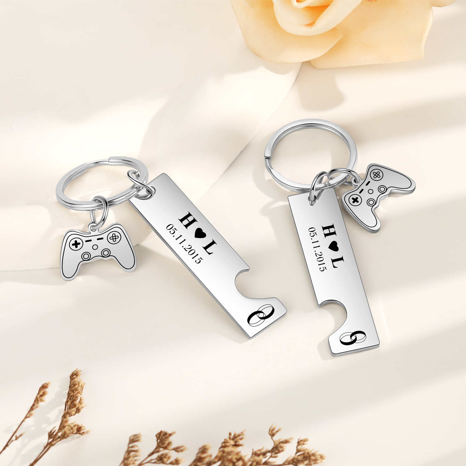 Personalised Couple Keychain Custom 2 Letters & Date Keyring Game Console Valentine's Day Gift for Him/Her-Jessemade AU