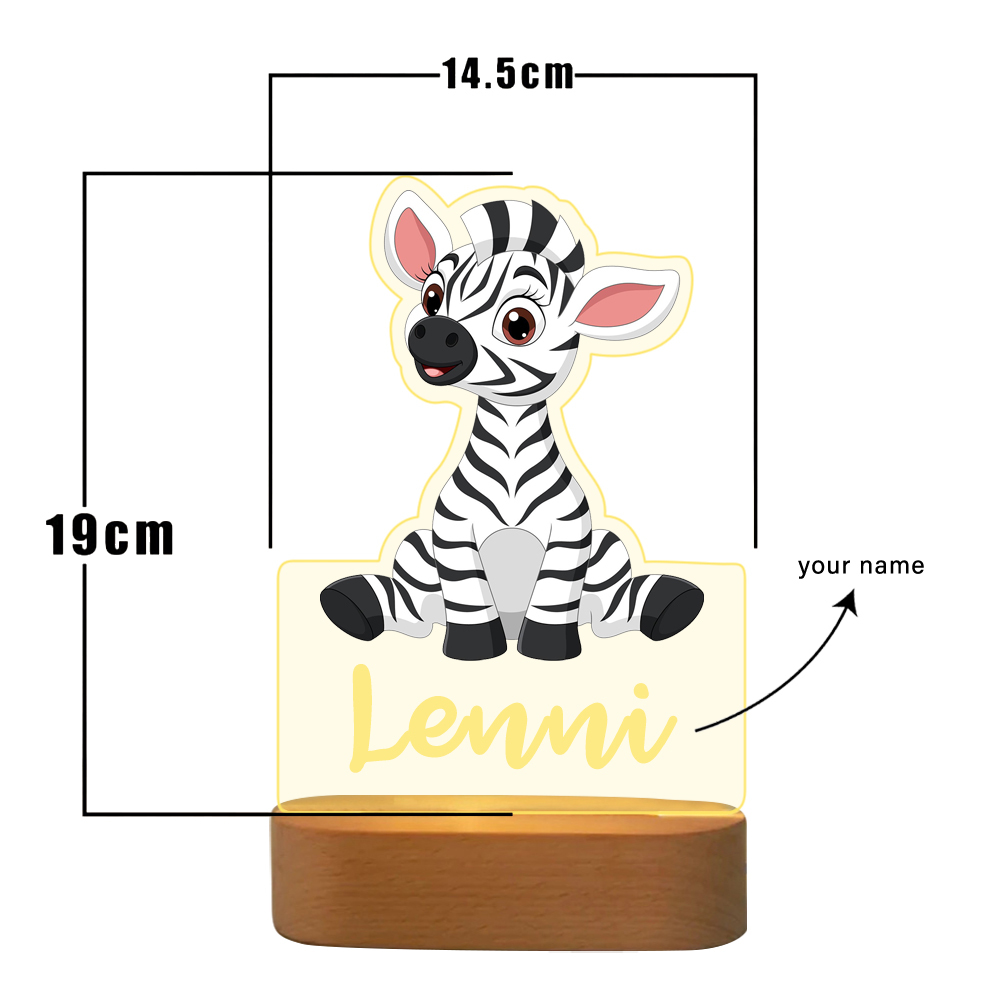 Personalised Name Acrylic Zebra Night Light LED Lamp Gifts For Kids-Jessemade AU