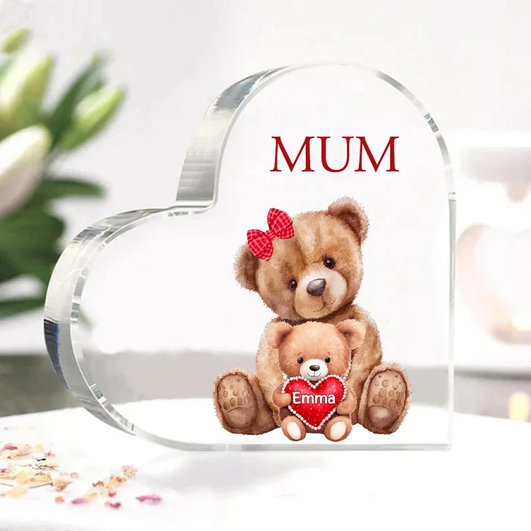 1 Name - Personalised Acrylic Heart Keepsake Custom Text Teddy Bear Ornaments Gifts for Grandma/Mother-Jessemade AU