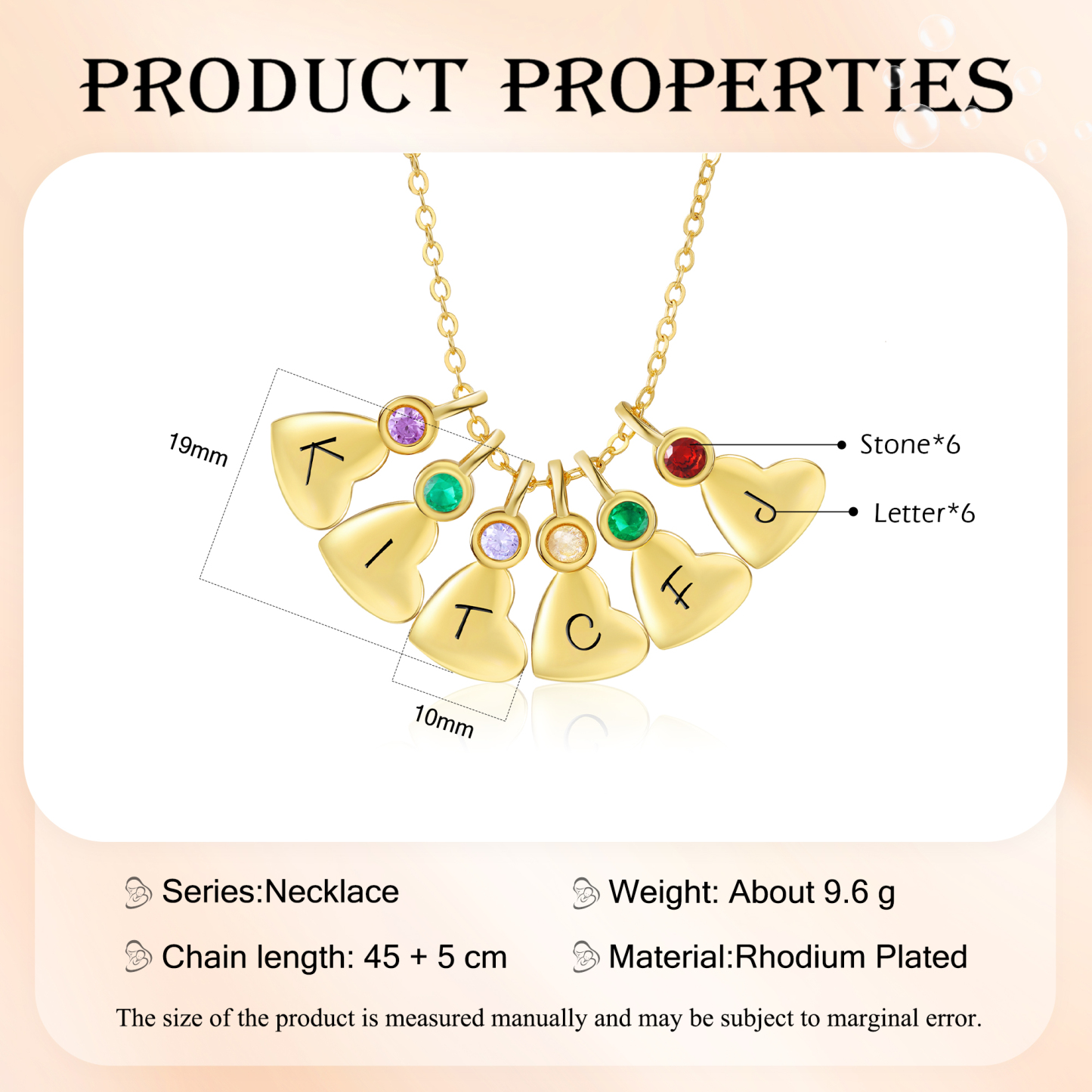 Personalised Heart Pendant Necklace Custom 6 Letters & 6 Birthstones Necklace Gifts for Her-Jessemade AU