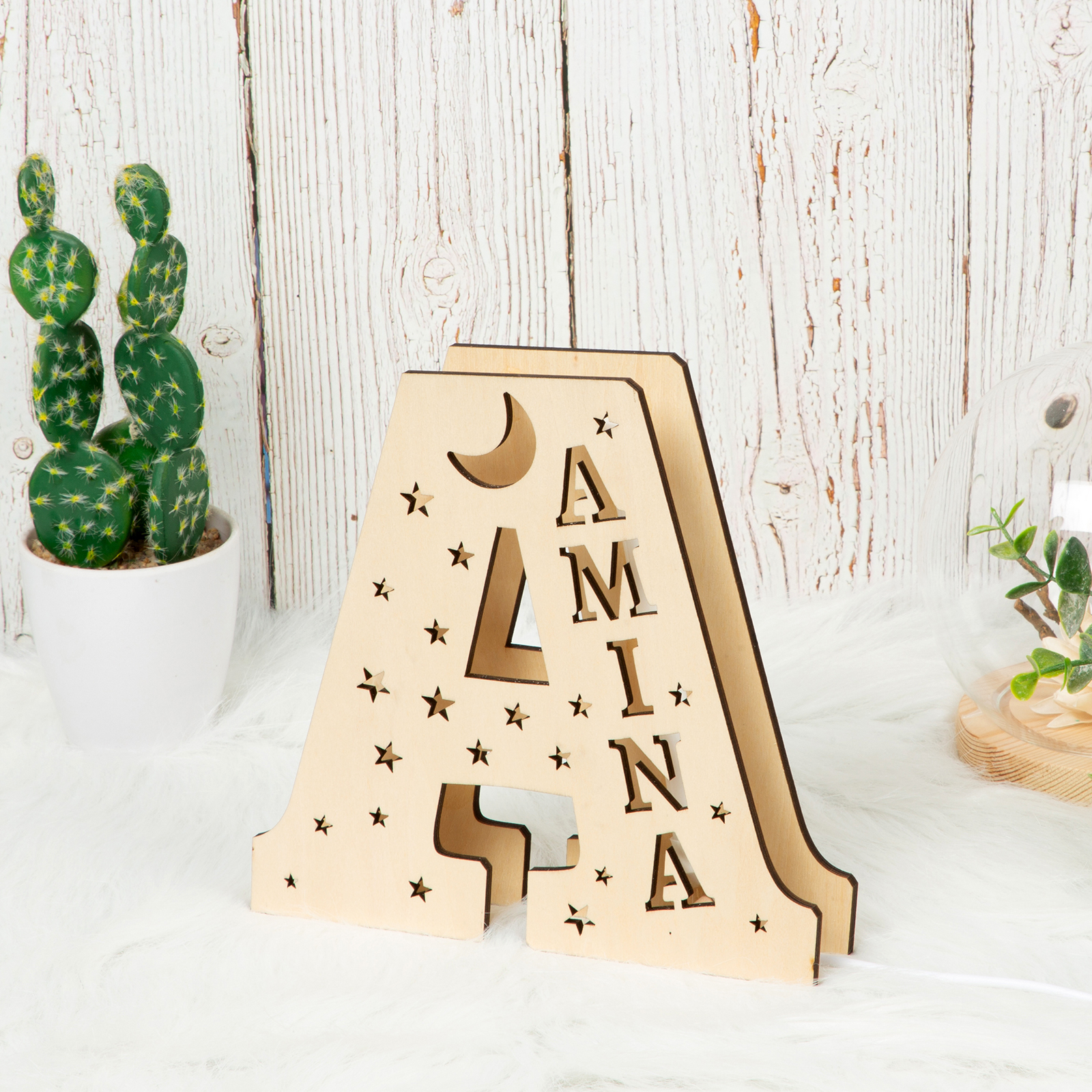 Personalised Big Letter Wooden LED Night Light Engraved 1 Name Lamp-Jessemade AU