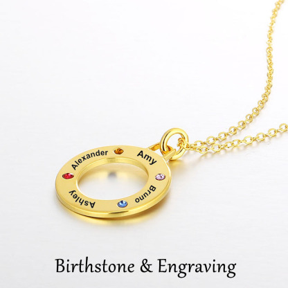 Personalised Circle Necklace With 3 Birthstones Engraved Names Gift For Her-Jessemade AU