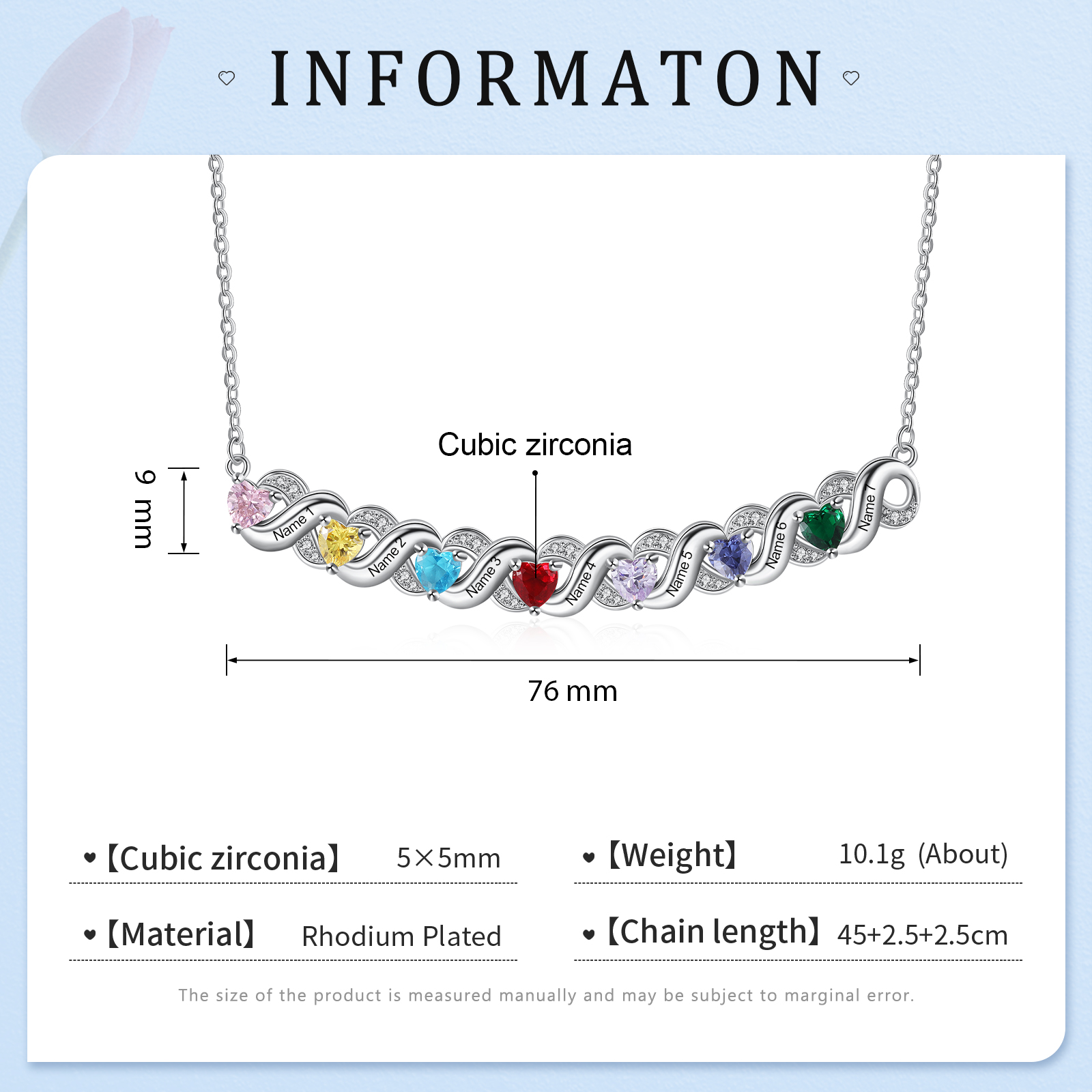 Personalised Heart Birthstone Necklace Custom 7 Names Overlap Necklace Gifts for Her-Jessemade AU