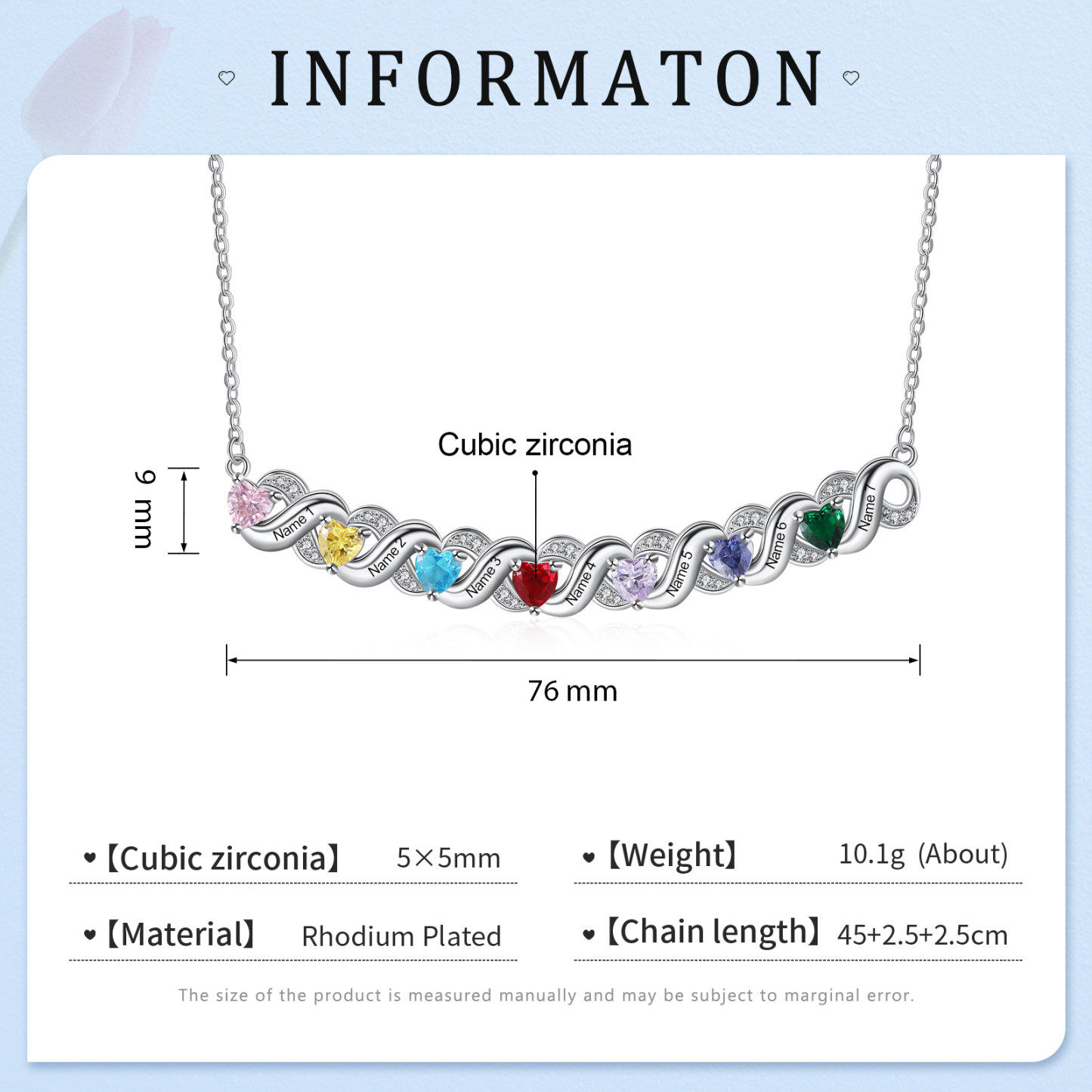 Personalised Heart Birthstone Necklace Custom 7 Names Overlap Necklace Gifts for Her-Jessemade AU