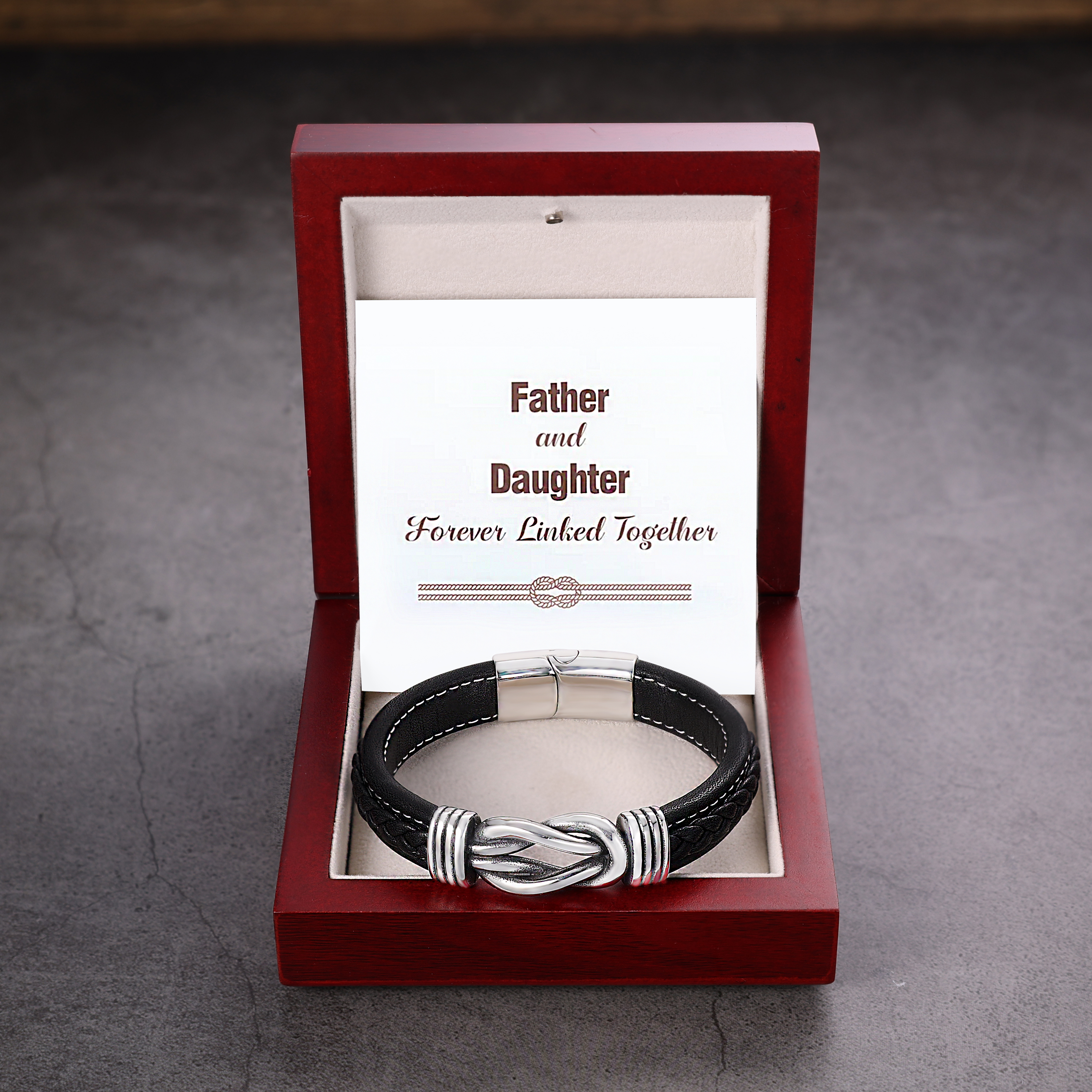 Personalised Name Leather Knot Bracelet "Father and Daughter Forever Linked Together" Father's Day Gift Idea-Jessemade AU
