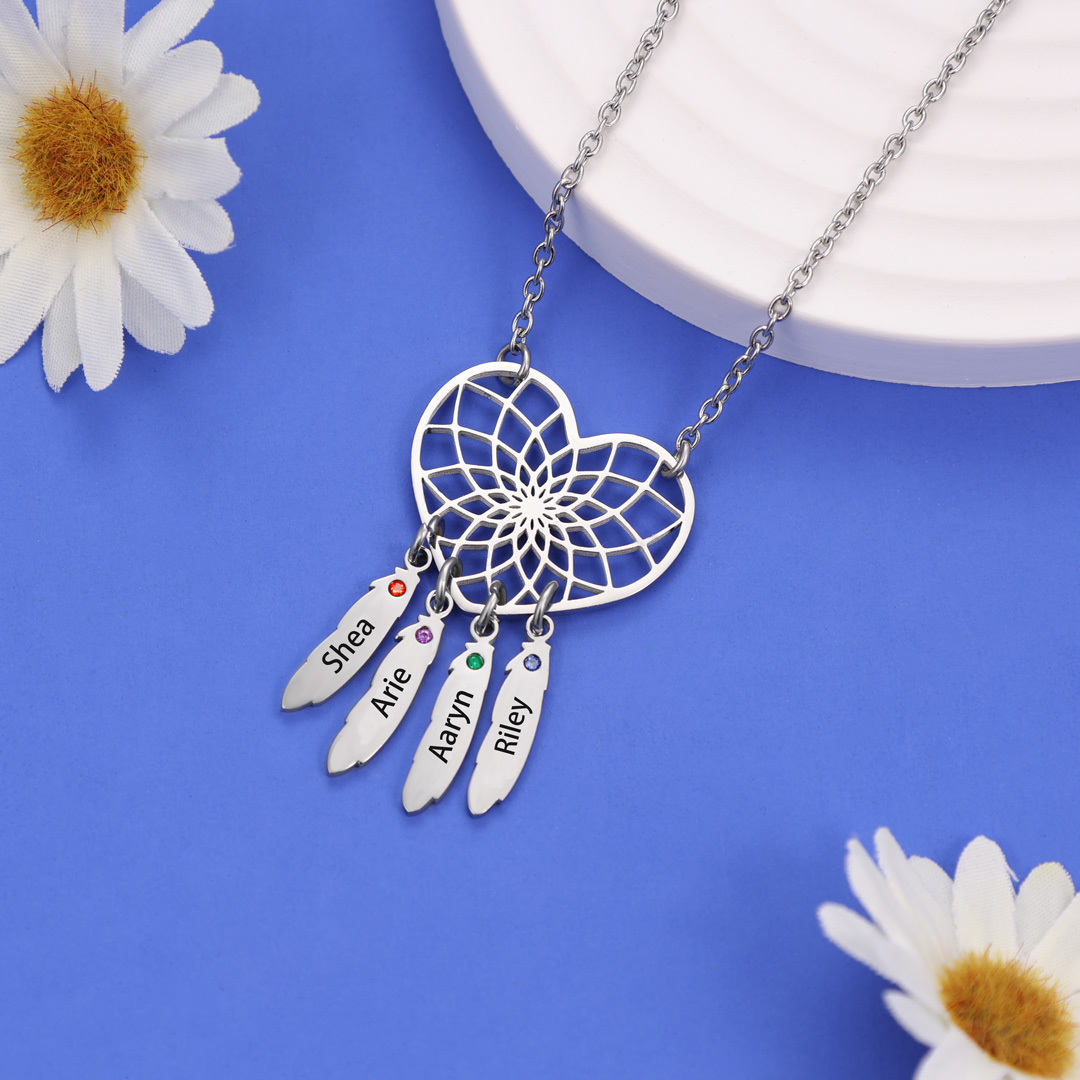 Personalised Dream Catcher Necklace With Birthstones Custom 2 Names Necklace Gifts For Her-Jessemade AU