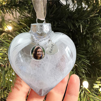 Personalised Christmas Heart Feather Ball Custom Photo Memorial Ornament-Jessemade AU
