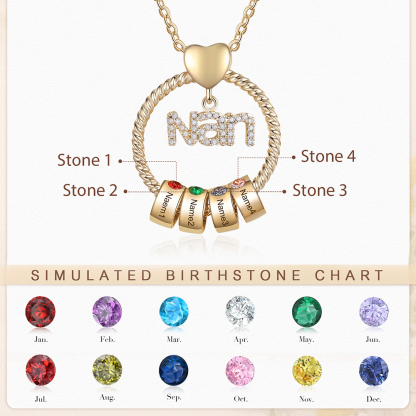 4 Names - Personalised Nan Necklace Custom Names & Birthstones Circle Pendant Necklace Gift for Grandma Nanna-Jessemade AU